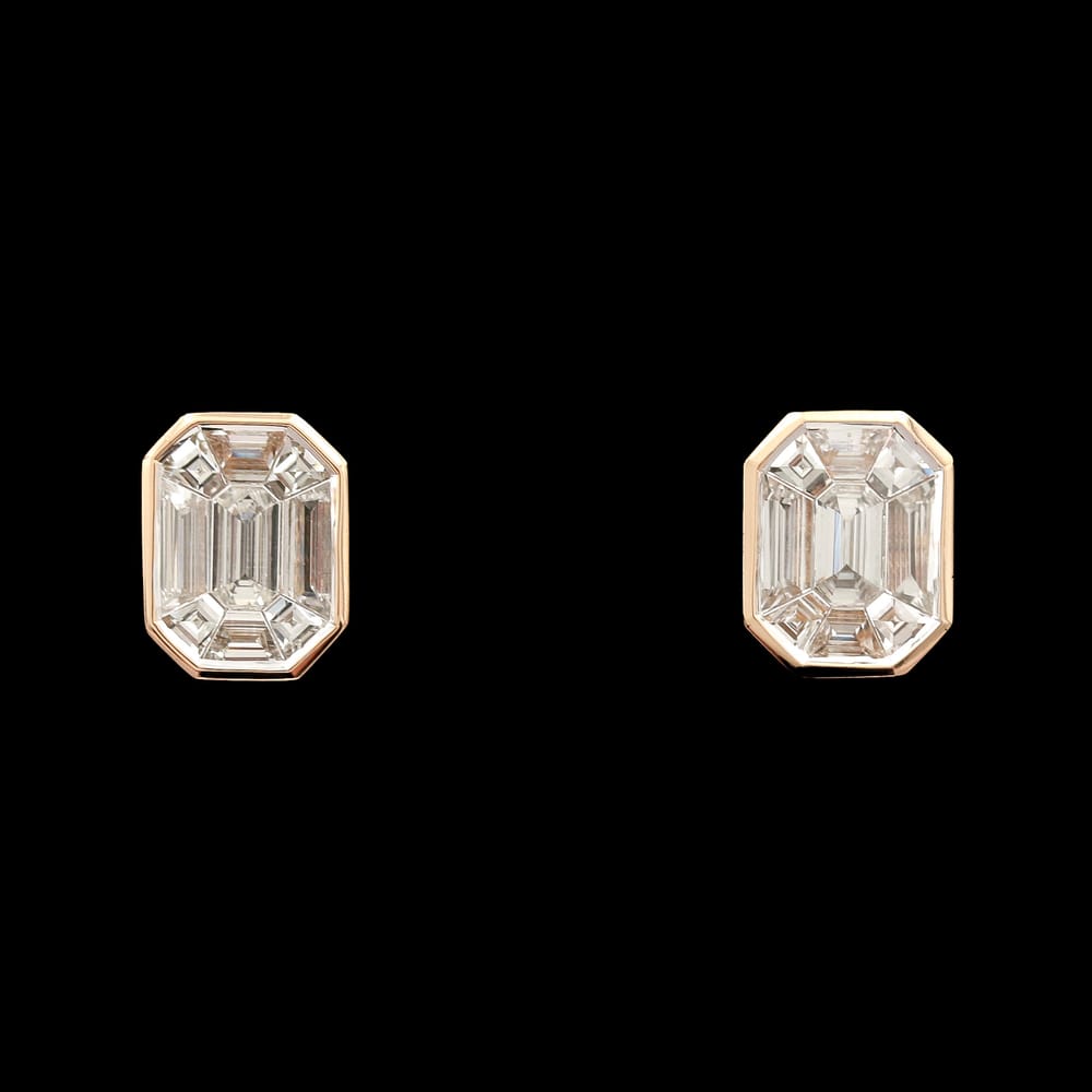 18k Yellow Gold Diamond Mosaic Emerald Cut Earrings - Sindur Style